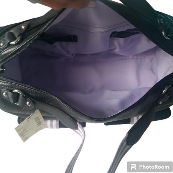 Cole Haan | Women's Black Leather and Nylon Catherine Rollback Satchel Bag - Picture 6 of 10